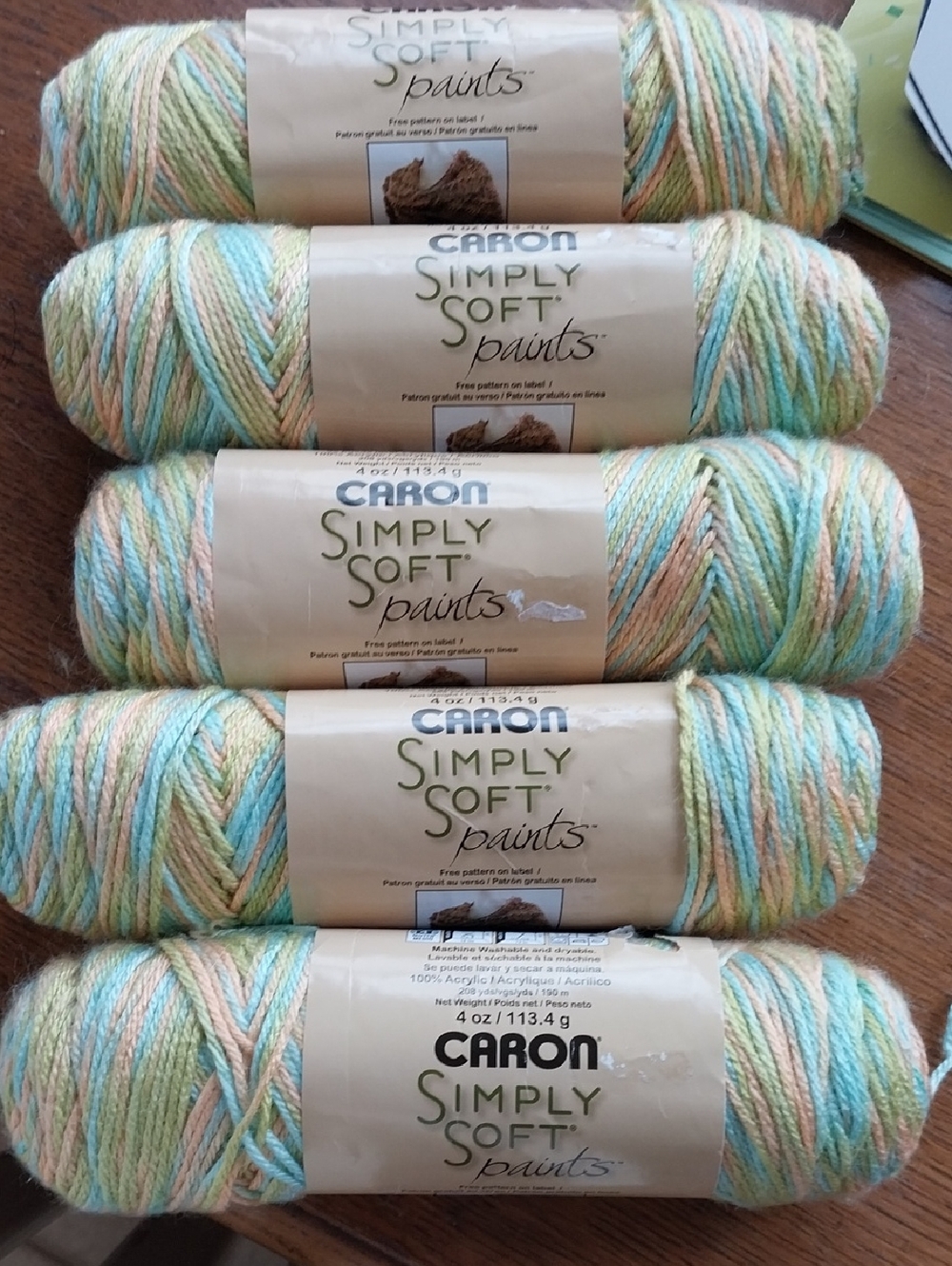 Caron Multicolor Pastel Acrylic Yarn in Mint, Peach & Sky Blue